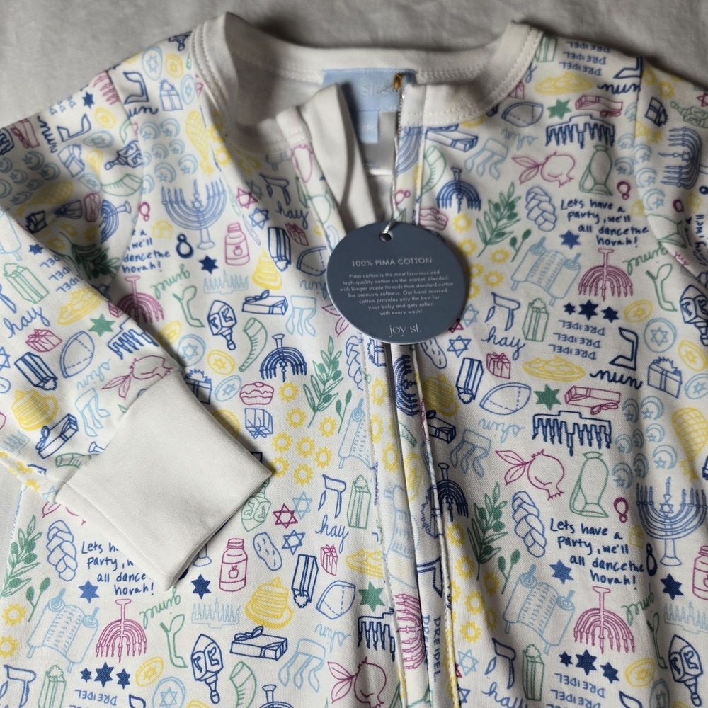 Joy Street Baby Sleeper Hanukkah Zip Up Footie Pajamas Size 3/6M Pima Cotton NWT